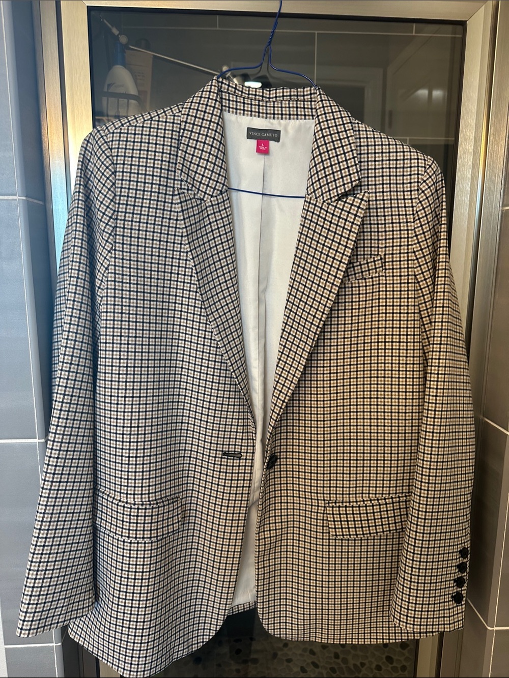 Vince Camuto Black and Cream Windowpane Blazer
